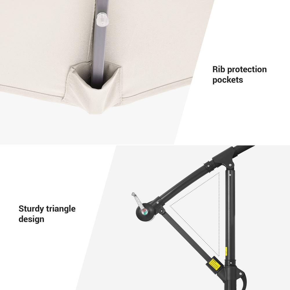 Beige Square Cantilever Umbrella with Charcoal Grey Steel Pole and LED Lights