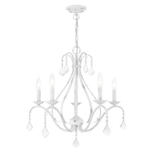 Caterina 5 Light Antique White with Clear Crystals Chandelier