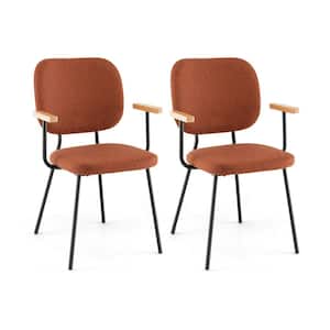 Orange Set of 2 Modern Fabric Dining Chairs with Armrest and Curved Backrest