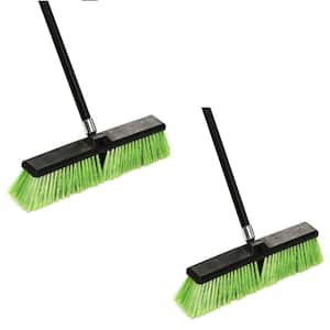 18 in. Green Indoor Outdoor Multi-Surface Push Broom (2-Pack)