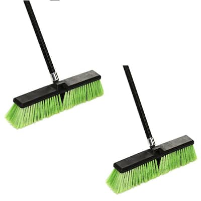 24 in. Green Indoor Outdoor Multi-Surface Push Broom (2-Pack)