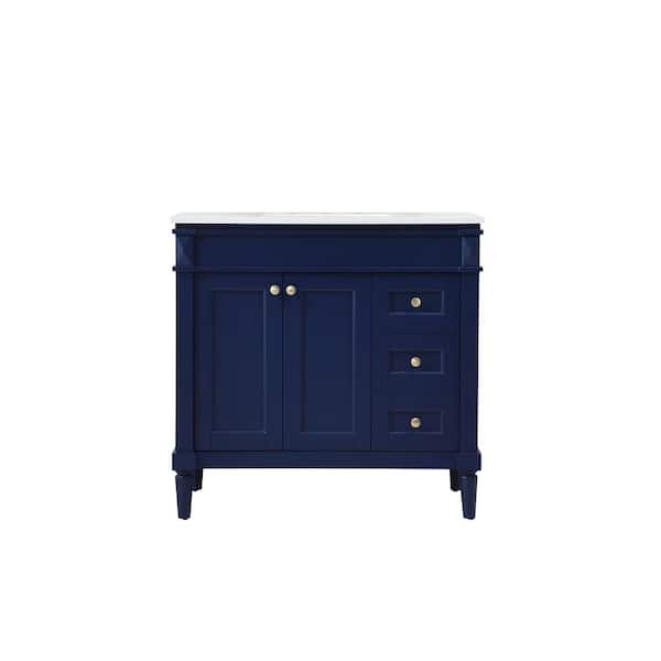 Unbranded Simply Living 36 in. W x 21 in. D x 35 in. H Bath Vanity in Blue with Ivory White Engineered Marble Top