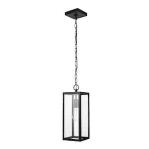 Bowery 1-Light Matte Black Outdoor/Indoor Pendant Light with Clear Glass Shade