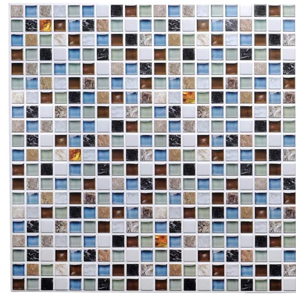 Dundee Deco 3D Falkirk Retro 1/100 in. x 38 in. x 19 in. Beige Brown Faux Glass Squares Mosaic PVC Decorative Wall Paneling (5-Pack)