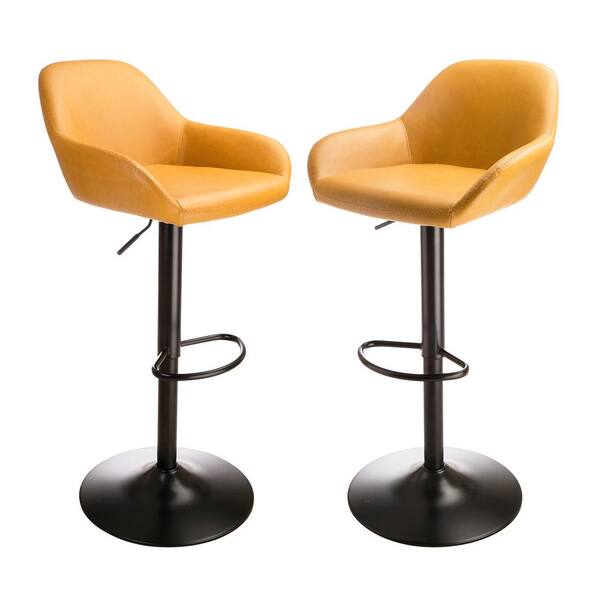 Glitzhome 42 in. Mid-Century Modern Mustard Yellow Leatherette