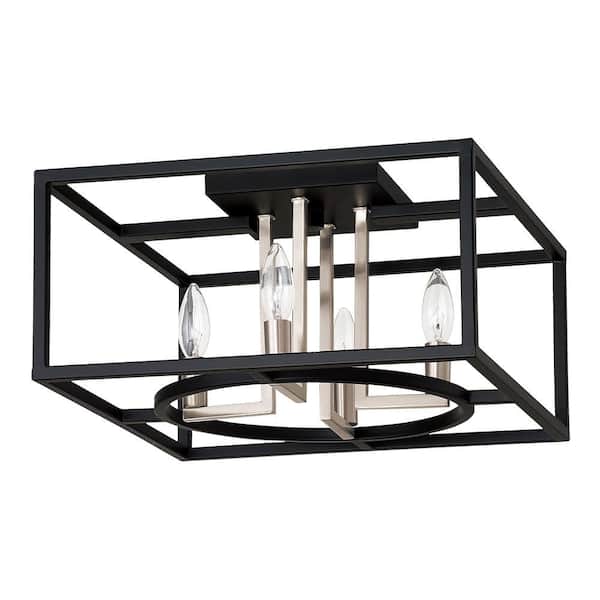 Eglo Mundazo 15.94 in. W x 8.46 in. H 4-Light Matte Black/Brushed Nickel Semi-Flush Mount with Geometric Open Metal Frame