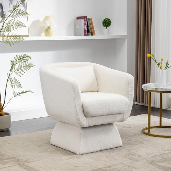 Ivory Boucle Modern Swivel Accent Chair Upholstered Arm Chair Barrel ...