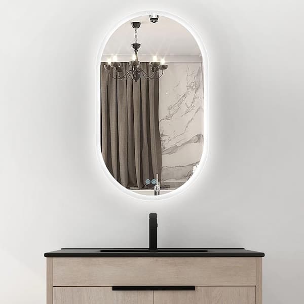 ANGELES HOME 32 in. W x 20 in. H Oval Frameless Anti-Fog Dimmable Wall LED Bathroom Vanity Mirror with Light,Touch Control,Silver
