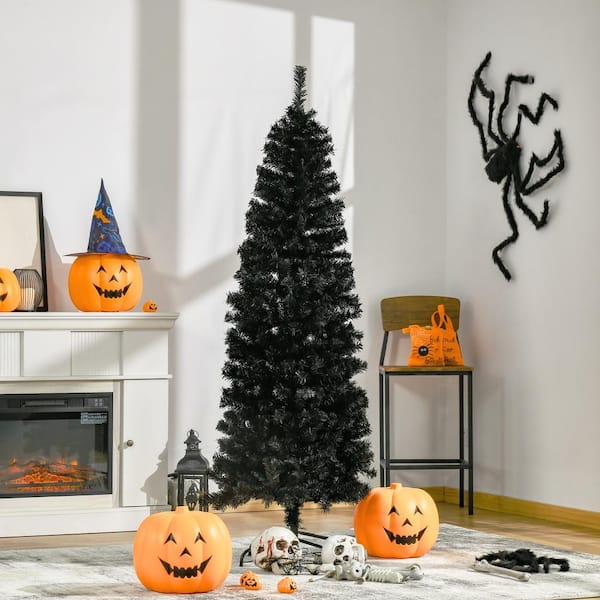 HOMCOM 7ft Artificial Christmas Tree Holiday Home Decoration Automatic Open Black Halloween Style