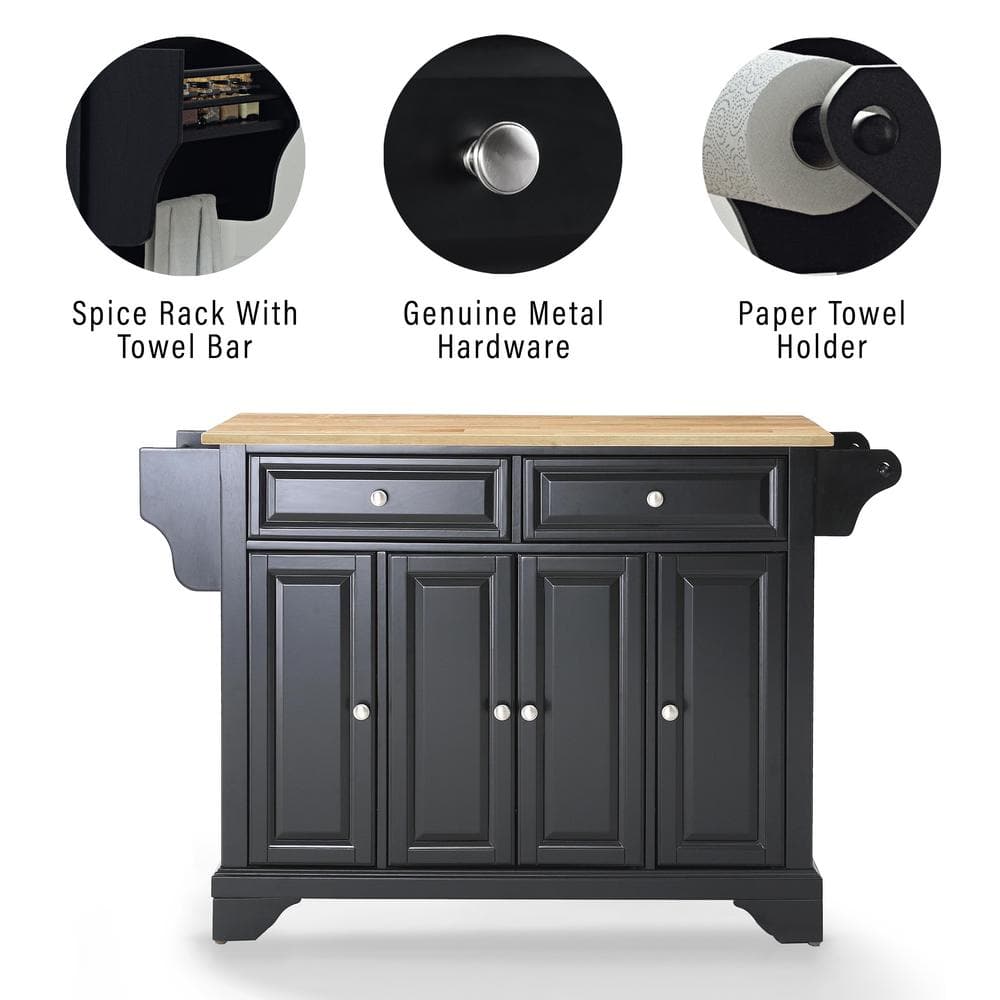 Black Kitchen Island Cart with Natural Wood Top