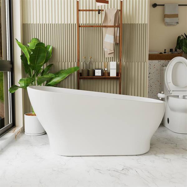 INSTER VELA 59 in. Acrylic Egg Oval Shaped Freestanding Flatbottom Top ...