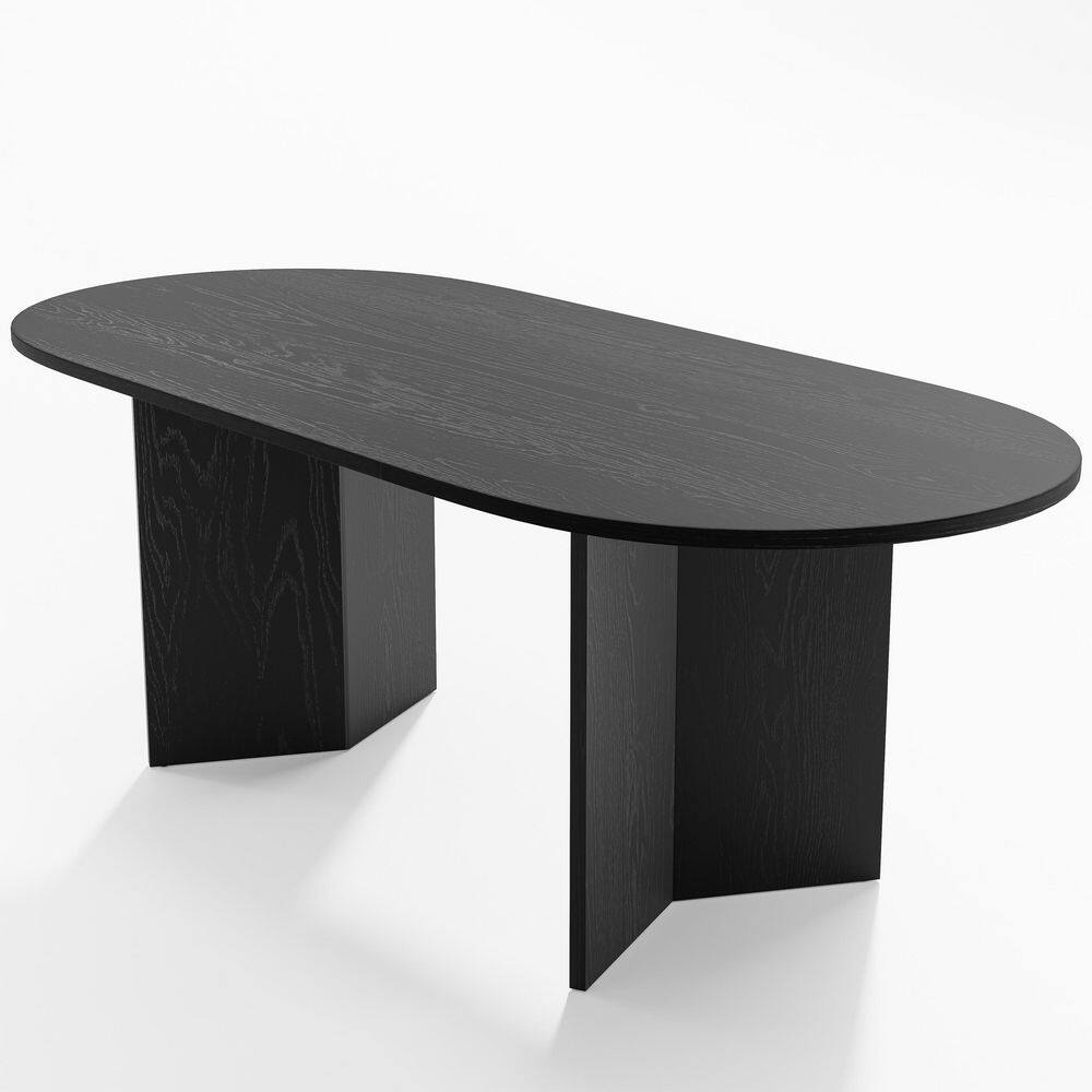 7 Piece Modern Oval Black Wood Top 67 in. Double Pedestal Base Dining Table Set Seats 6 price history on PriceWatchPro