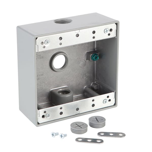 Commercial Electric 2-Gang Metallic Weatherproof Box with (3) 1/2 in. Holes, Gray