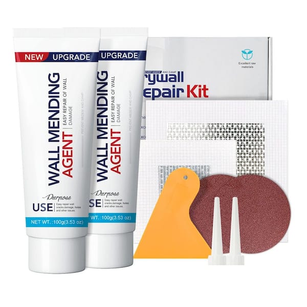 Drywall Repair Patch Kit Includes 2 Wall Mending Agent, 2 Nozzle Extender, 1 Scrapers, 2 Sandpaper, 1 Wall Repair Patch