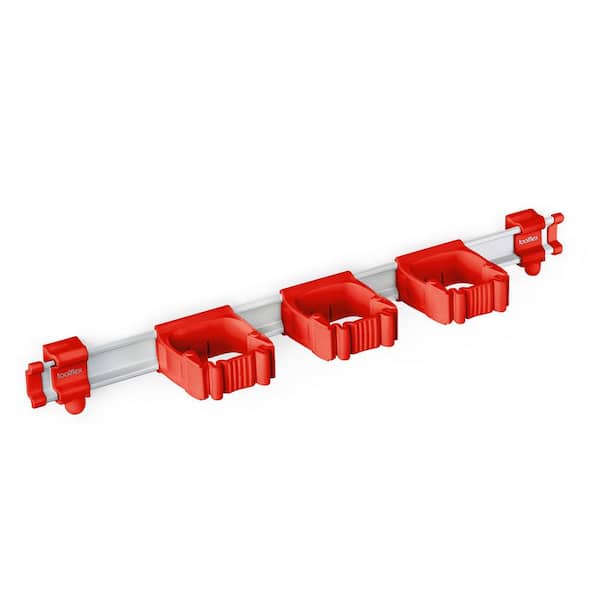 TOOLFLEX 21.5 in. Universal Garage Storage Rail System with 3 Red One-Size-Fits-All Holders