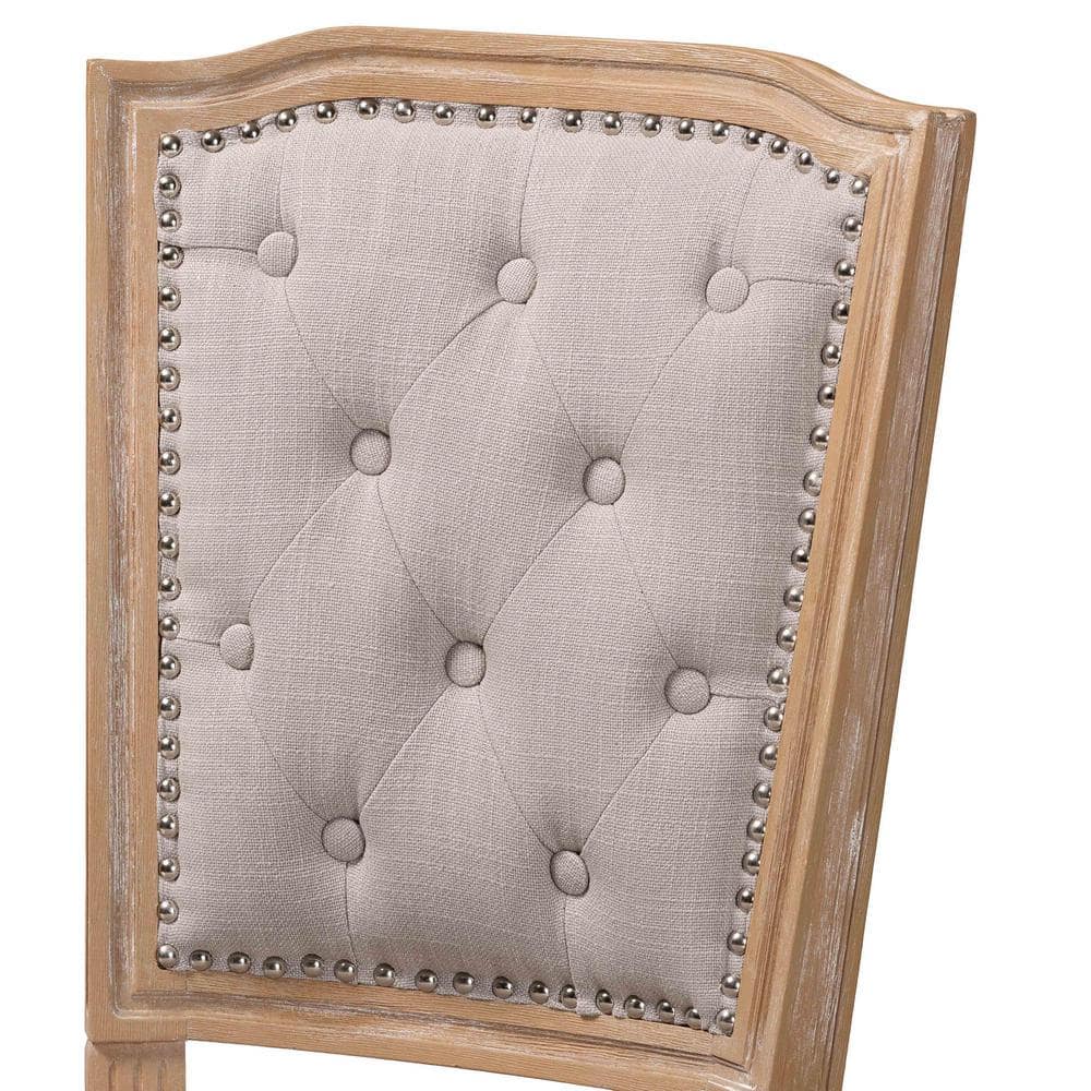 Estelle Weathered Oak and Beige Linen Upholstered Parsons Side Chair