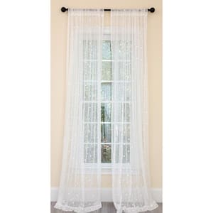 Snow Dots Sheer Single Rod Pocket Curtain Panel in White - 54 in. x 120 in.