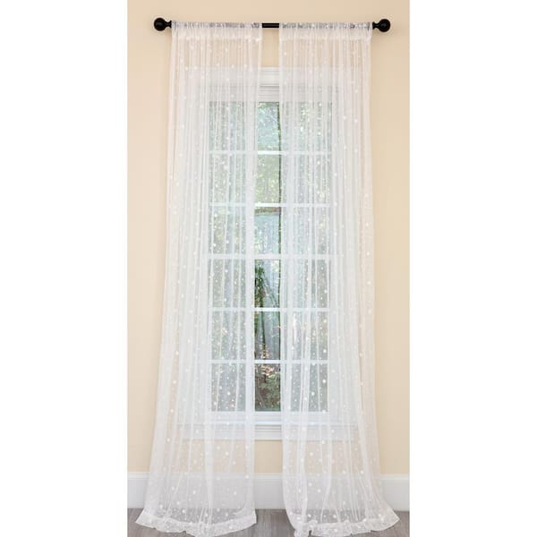 Manor Luxe Snow Dots Sheer Single Rod Pocket Curtain Panel in White - 54 in. x 120 in.
