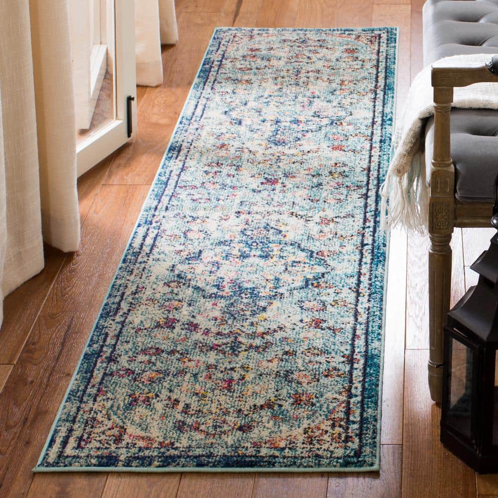 Madison Navy and Light Blue Synthetic Runner Rug, 2'2" x 6'
