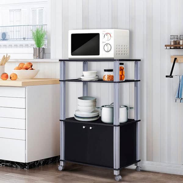 Bakers Rack Microwave Stand Kitchen Cart Rolling Storage Cart Multi-functional Display Black
