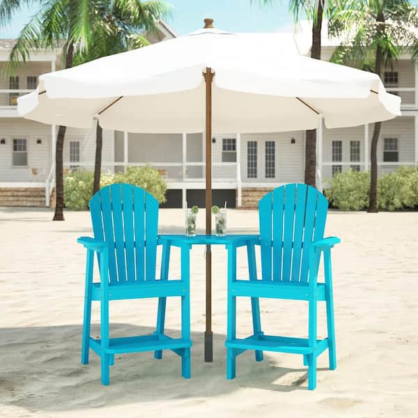 AUTMOON Classic Cyan Tall Balcony Adirondack Chair with Removable Side Table (2-Pack)