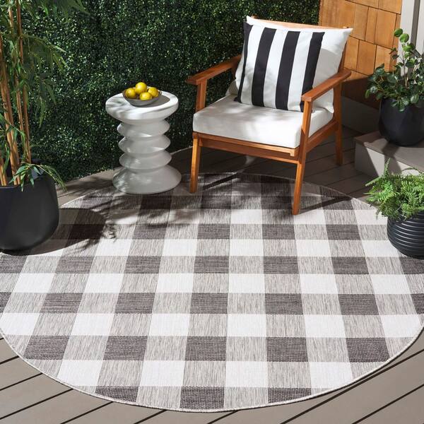 Courtyard 7 x 7 Gray/Dark Gray Check Round Rug