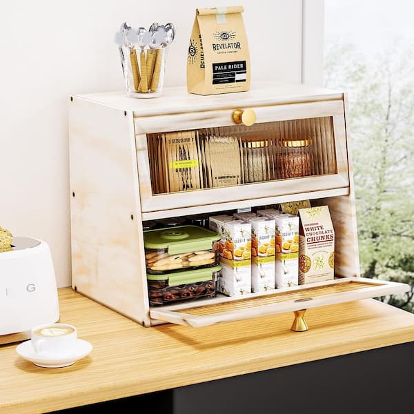1 Piece Extra Large 2-Layer White Wooden Farmhouse Bread Box with Acrylic Window for Kitchen Countertop Storage Set
