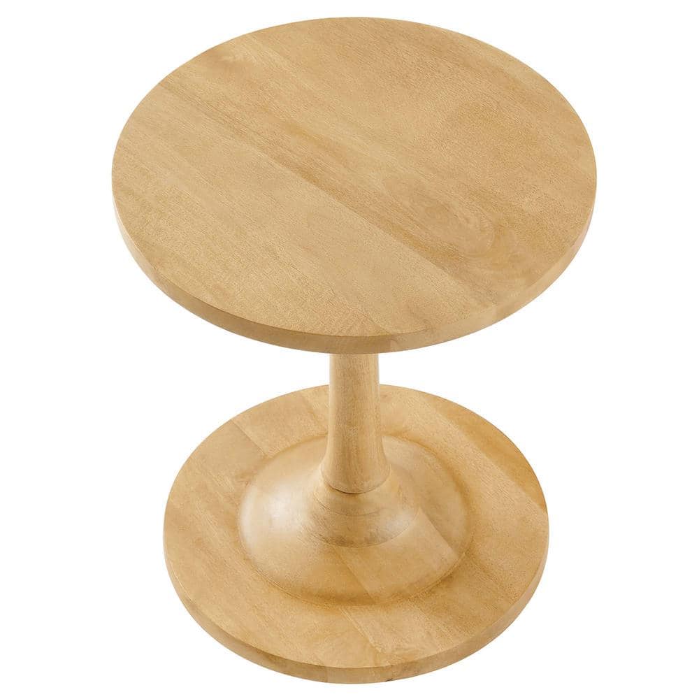 Lina 18" Round Oak Wood Pedestal Side Table
