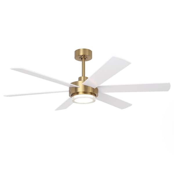 54 in. Indoor Integrated LED Gold Dimmable Downrod Mount Standard Ceiling Fan with Light and Remote Control