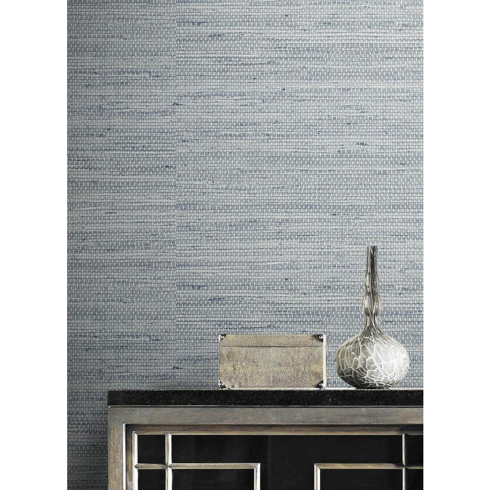 Skylight Blue Vinyl Grasscloth Peel and Stick Wallpaper