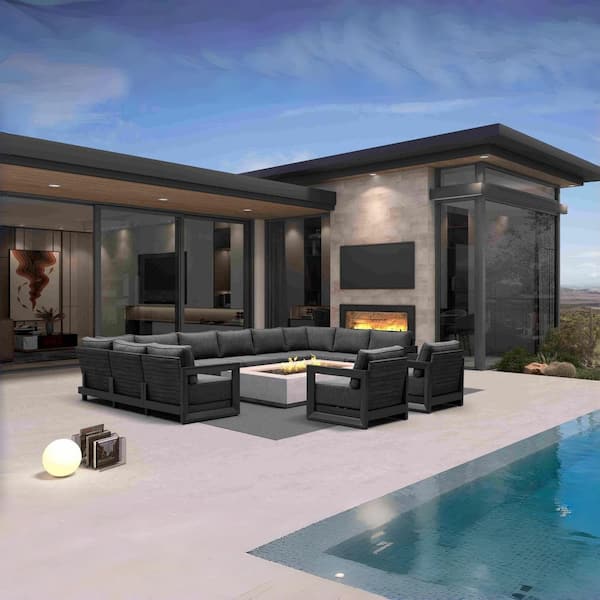 12-Piecess Patio Conversation Sets All Weather Outdoor Couch Sectional Set with Cushion Conversation Set Gray