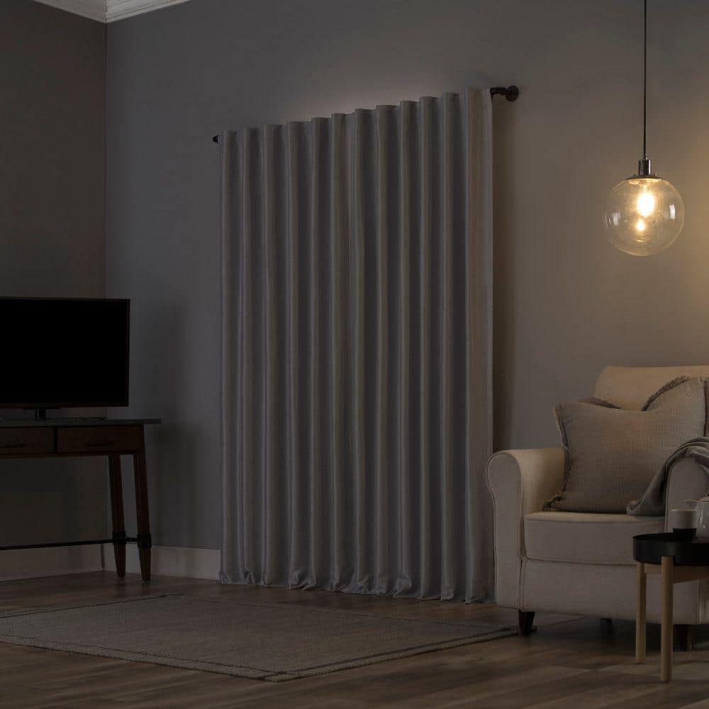 Chrome Gray Faux Silk Blackout Back Tab Curtain Panel
