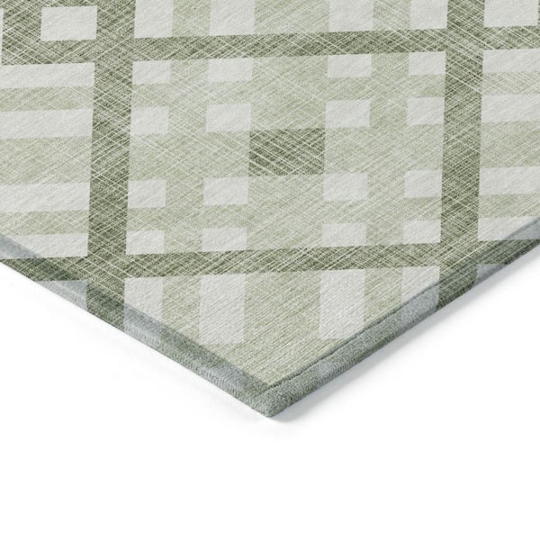 Artichoke Green, Olive Green 8 ft. x 10 ft.Woven Geometric Polyester Rectangle Indoor/Outdoor Area Rug