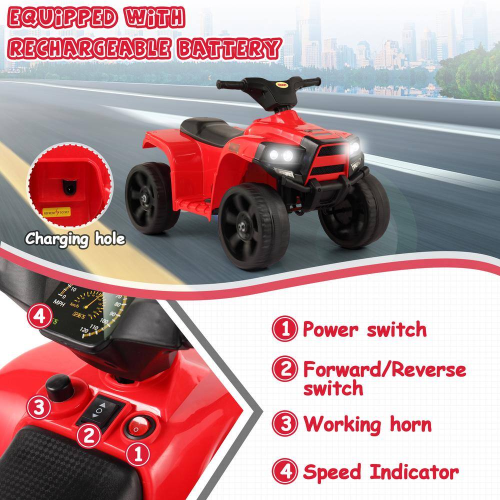 6V Red Kids Electric Quad with Bright Headlights