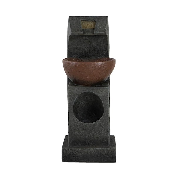 23.80 in. Polyresin Black and Brown Floor Waterfall Fountain with Bowl Basin, Light and Pump