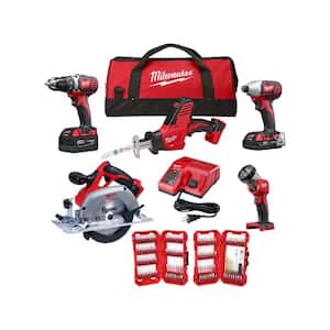 M18 18V Lithium-Ion Cordless Combo Kit (5-Tool) with (1) 3.0Ah and (1) 1.5Ah Battery, (1) Charger & Bit Set (120-Piece)