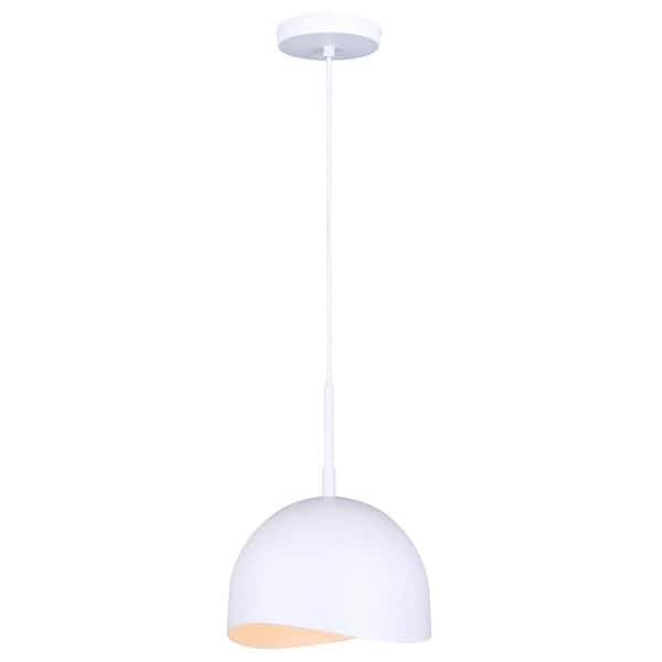 CANARM Henlee 60-Watt 1 Light Matte White Minimalist Pendant Light with White Metal Shade