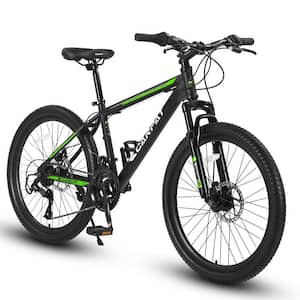 26 in. Mountain Bike Shimano 21 Speeds with Mechanical Disc Brakes High-Carbon Steel Frame Suspension MTB for Adults