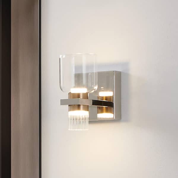 Amelia 4-inch 2-light Polished Nickel and Champagne Gold 5CCT LED Vanity Light with Clear and Clear Ribbed Glass