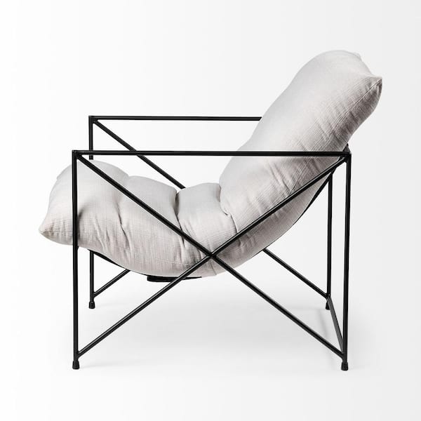Cream Upholstered Padded Seat Accent Chair With Black Metal Frame Cream Upholstered Padded Seat Accent Chair With Black Metal Frame