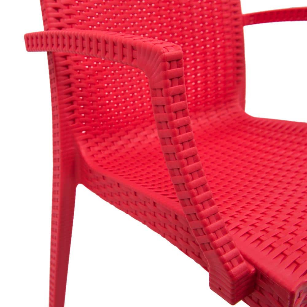 Modernist Red Weave Indoor/Outdoor Dining Chair Set of 2