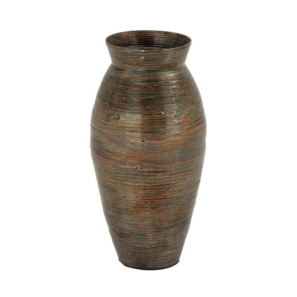 20" Dark Brown Textured Bamboo Wood Vase