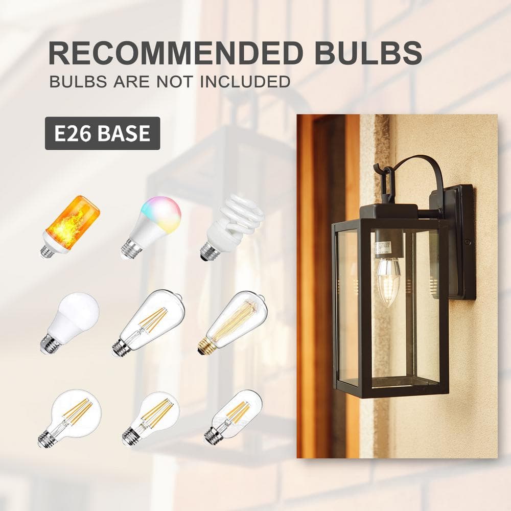 Matte Black Medium Outdoor Lantern Wall Sconce with Clear Glass