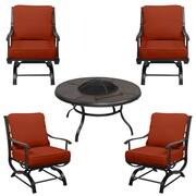 Redwood Valley Black 5-Piece Steel Outdoor Patio Fire Pit Seating Set with CushionGuard Quarry Red Cushions