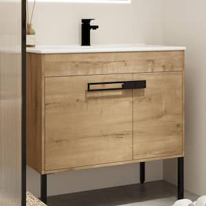 SUGUR 36 in. W x 18. in D. x 35 in. H Bath Vanity and Top with Basin in Burlywood with White Resin Sink and Top