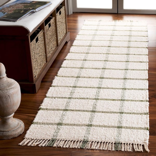 Montauk 2 ft. x 8 ft. Ivory/Green Geometric Lattice Runner Rug