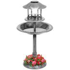 Solar Gray Pedestal Fountain Birdbath