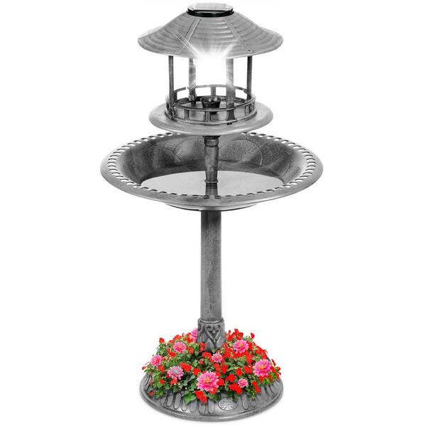 Best Choice Products Solar Gray Pedestal Fountain Birdbath