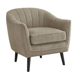 Taupe Mid-Century Modern Channel-Tufted Accent Chair With Removable Cushion Cover