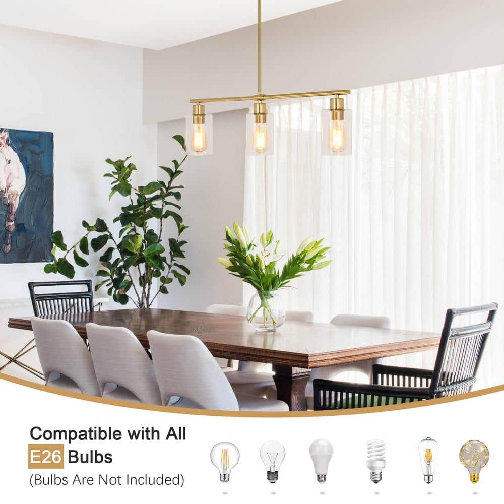 Gold Linear Pendant Light with Clear Glass Shades